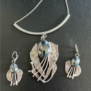 Hand Crafted in Israel 925 Sterling Silver Earrings and Necklace.